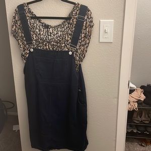 Blue denim Overall dress with blouse